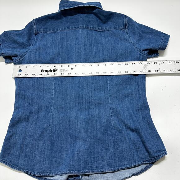Doc Amelia Button Up Shirt Womens Size Medium M Blue Short Sleeve Cotton Blend - Picture 5 of 8